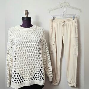 Winter White Knit Sweater With Bodysuit  Cargo Pants